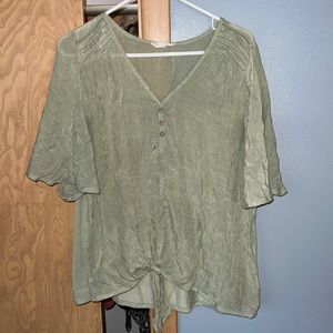 Olive Green Faux Button Blouse